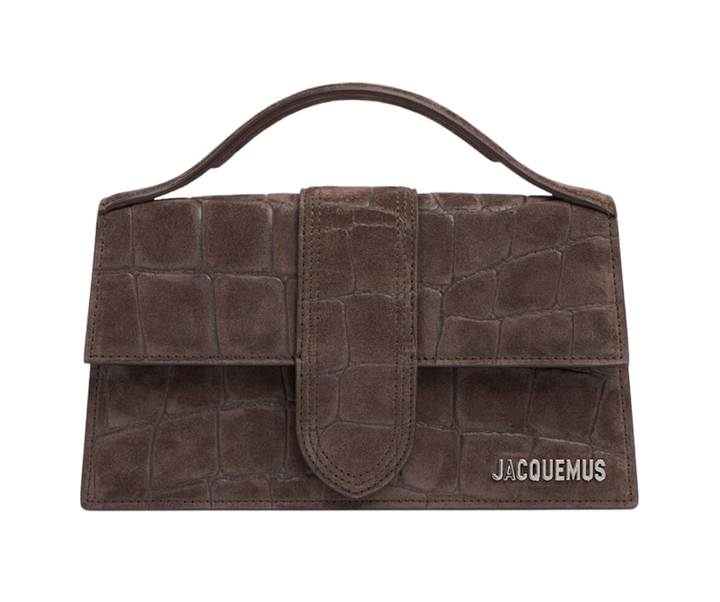 Geantă de umăr cu clapă <tc><tc>Jacquemus</tc></tc> Le Grand Bambino, din piele de căprioară, maro