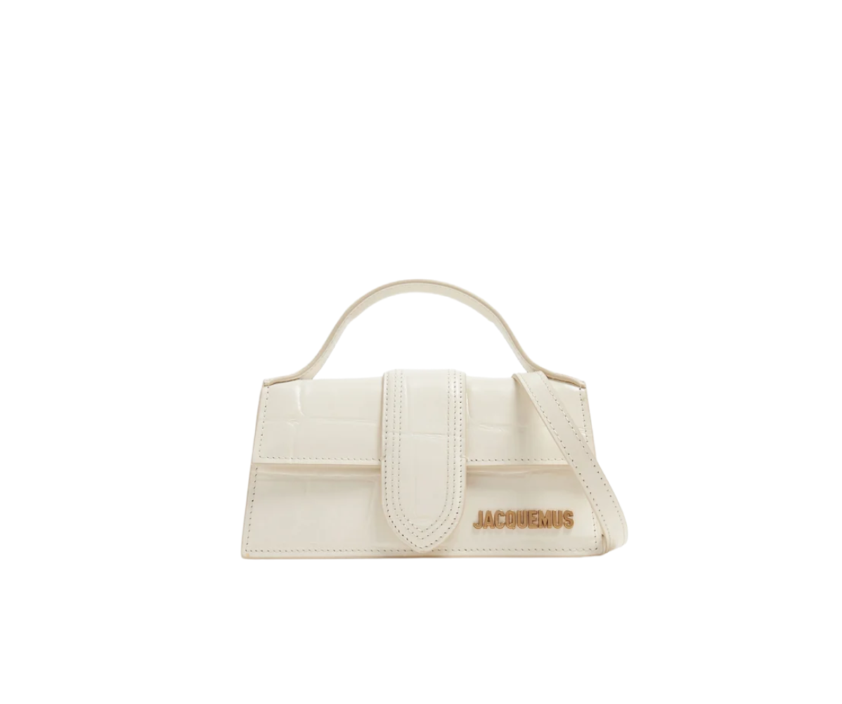Jacquemus The Bambino Mini Flip Bag piele albă, crocodil