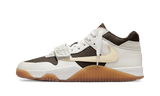 Air Jordan Jumpman Jack TR Travis Scott Sail sneaker with white leather and brown accents.