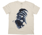 4Am Oversize Tee póló krémszínű, elmosódott kék arcnyomattal.