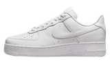 A white Nike Air Force 1 Low sneaker with "Love you forever" text on the sole.