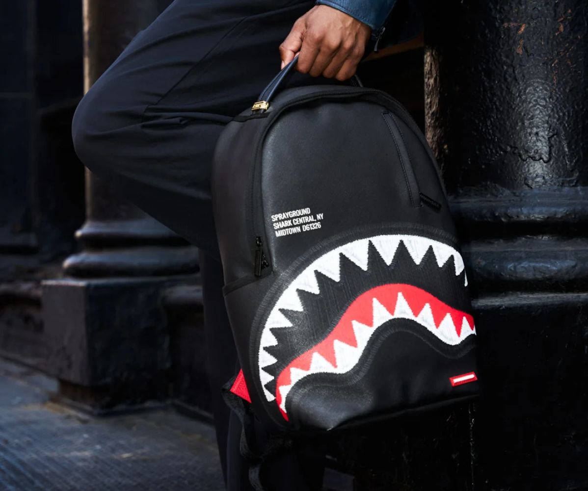 SPRAYGROUND SHARK CENTRAL BLACK EMBROIDERED SHARK BACKPACK