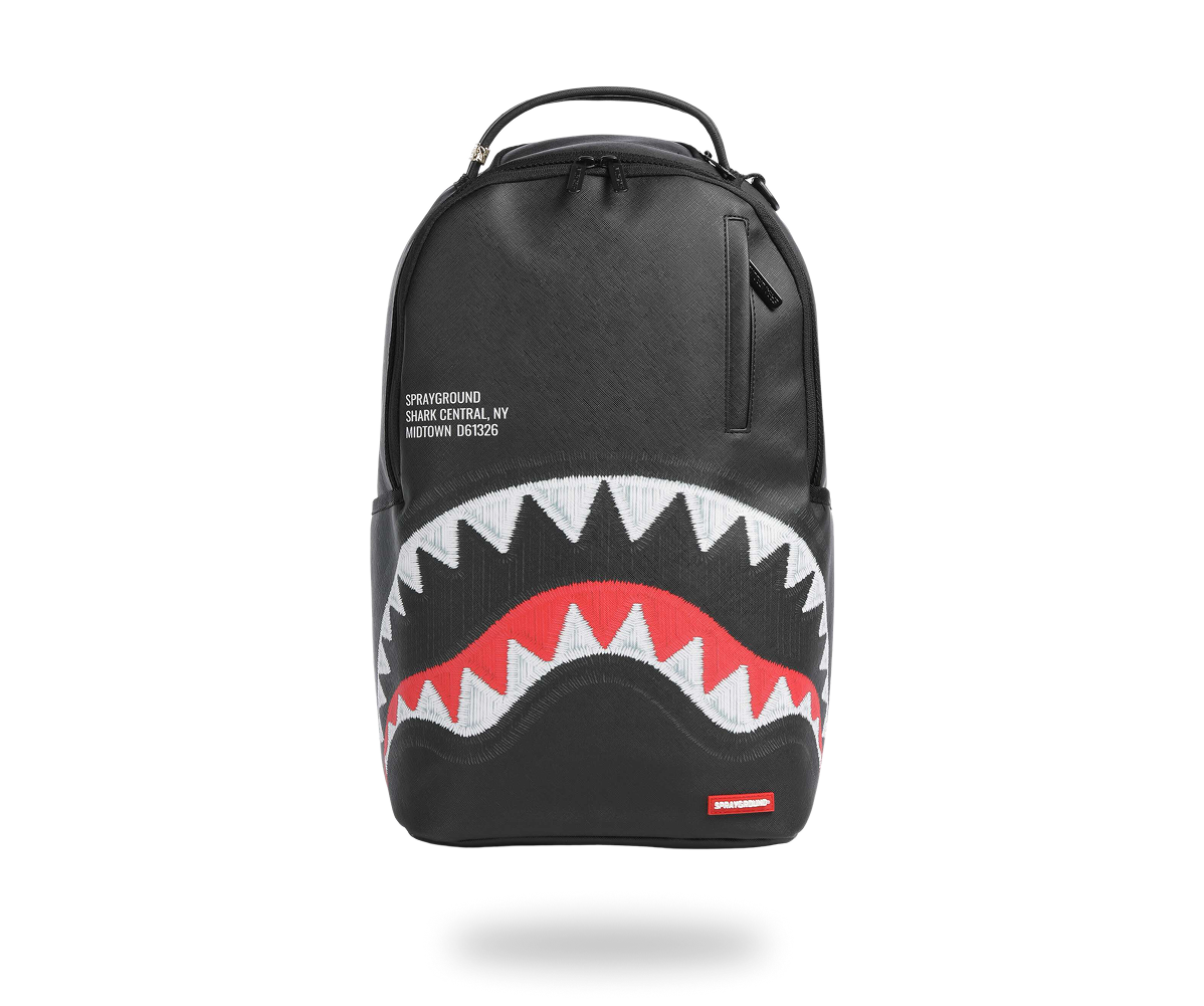 SPRAYGROUND SHARK CENTRAL BLACK EMBROIDERED SHARK BACKPACK
