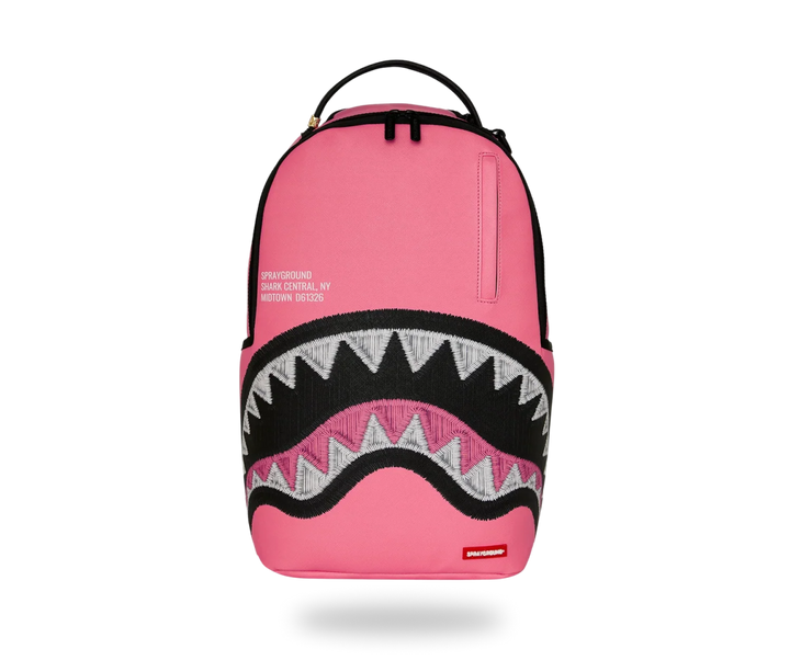 SPRAYGROUND SHARK CENTRAL PINK EMBROIDERED SHARK BACKPACK