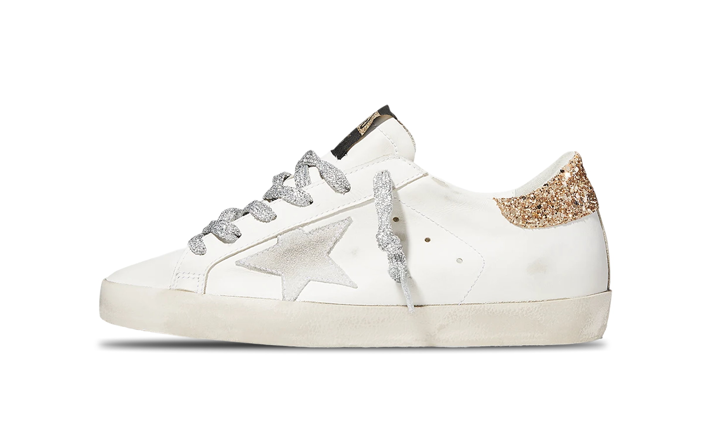 Golden Goose Superstar Gold Glitter Heel / Silver Laces