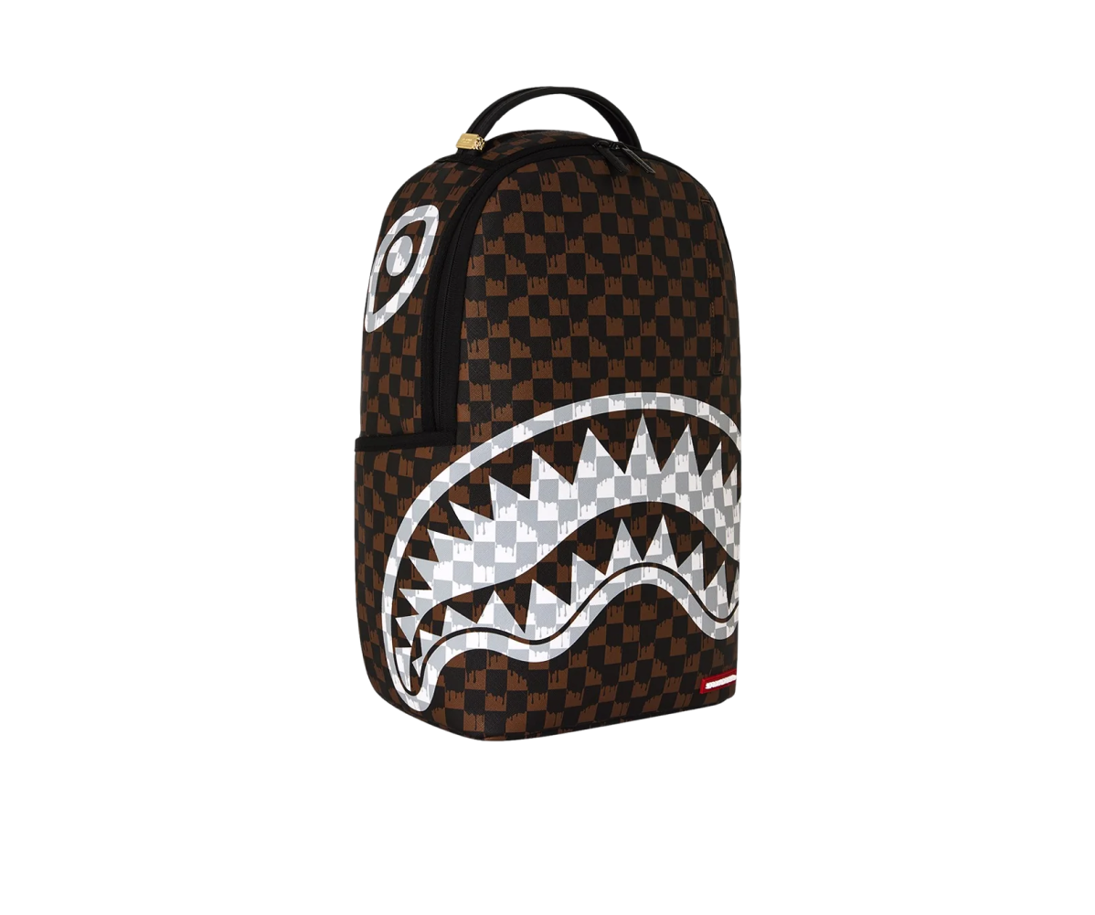 Sprayground BROWN AND CREAM DRIP CHECK SHARK BACKPACK