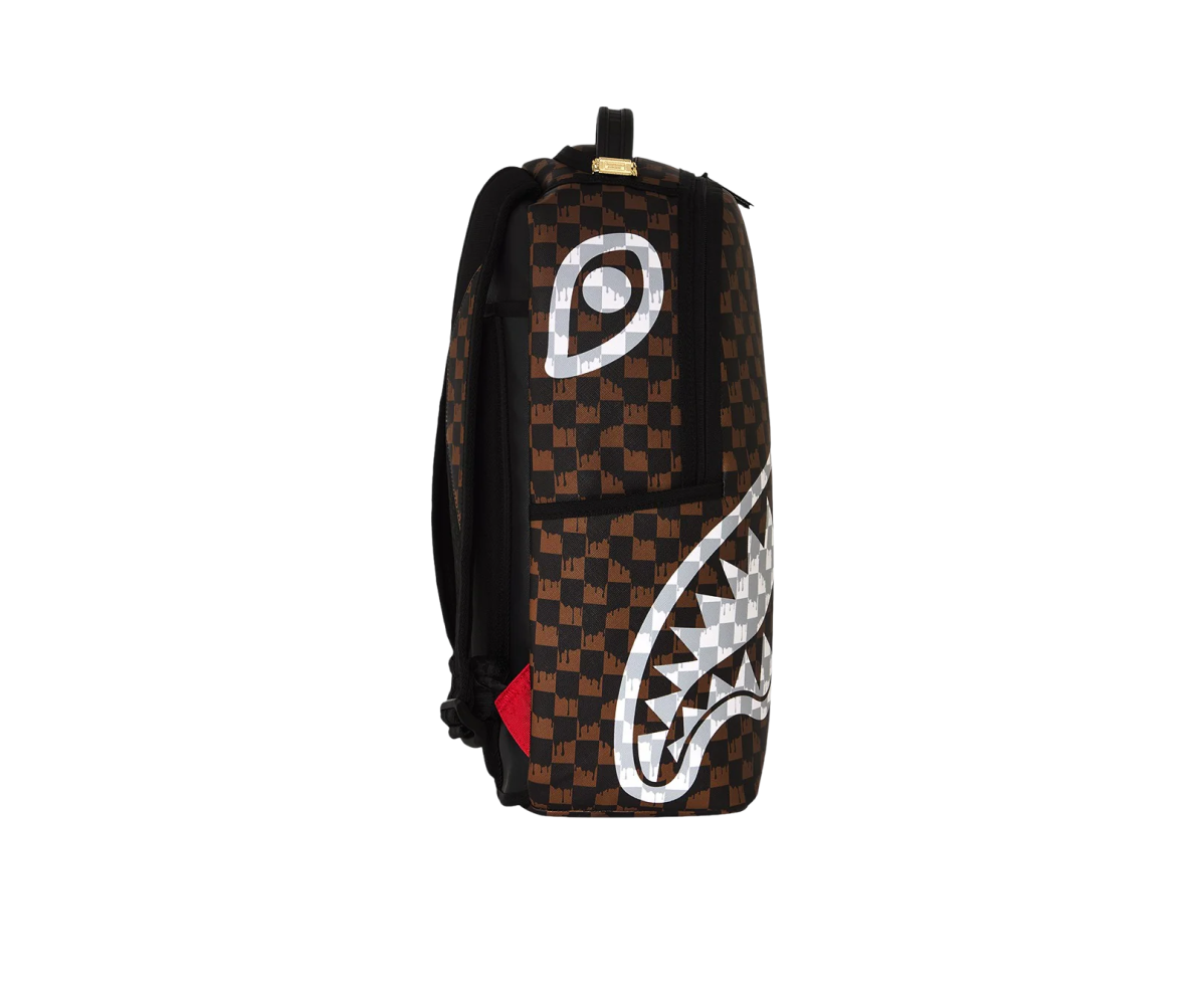 Sprayground BROWN AND CREAM DRIP CHECK SHARK BACKPACK