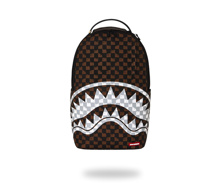 Sprayground BROWN AND CREAM DRIP CHECK SHARK BACKPACK