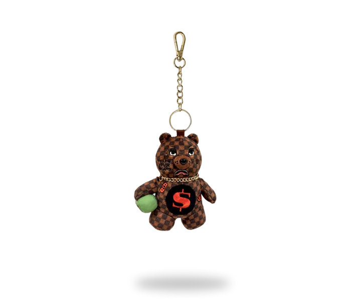 Sprayground Sip Wtf Bubbly Brown Check Bear Keychain Brown