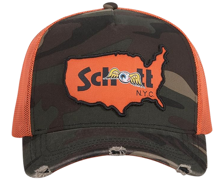 Von Dutch x Schott NYC Trucker Cap Orange Camo