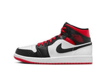 Jordan 1 Mid Chicago Bulls White Heel sneaker with red laces.