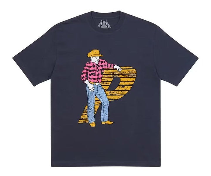 Palace Saddle Up T-Shirt Navy with cowboy graphic.