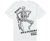 White Supreme t-shirt with a skeleton graphic and text.