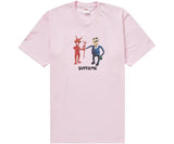 Supreme Business Tee Pink with devil and businessman graphic.