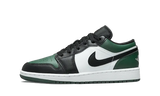 Air Jordan 1 Low Mystic Green sneaker with white, black, and green panels.