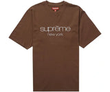 Barna Supreme póló "Supreme New York" felirattal.