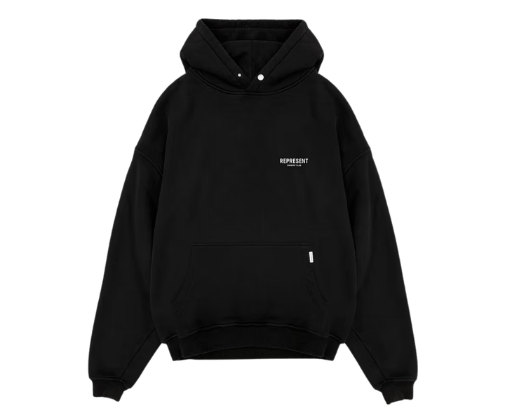 Represent Owner's Club Hoodie in black with a subtle chest logo.