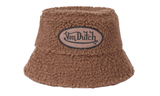 Barna szőrmés Von Dutch bucket hat ovális logóval.