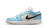 Air Jordan 1 Low Ice Blue sneaker with white and light blue overlays.