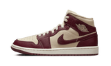 Air Jordan 1 Mid Split Beach Cherrywood Red sneaker with cream and burgundy leather.