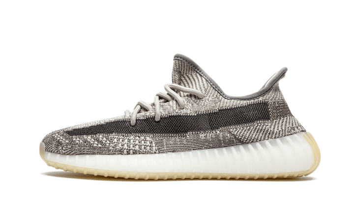 Yeezy Boost 350 V2 Zyon cipő szürke és barna mintázattal.