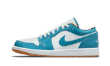 Air Jordan 1 Low SE Barcelona Cyber Teal sneaker with white and teal patent leather.