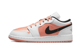 Air Jordan 1 Low White Light Madder Root sneaker with pink and white upper and black swoosh.