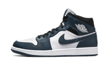 Air Jordan 1 Mid Dark Teal sneaker with white and dark teal overlays.