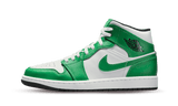 Air Jordan 1 Mid 'Lucky Green' sneakers with white and green accents.