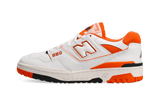 New Balance 550 Syracuse fehér bőr cipő narancssárga részletekkel.
