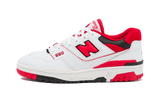 New Balance 550 White Red sneaker with white leather and red accents.
