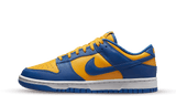 Nike Dunk Low UCLA cipő sárga és kék bőr felsőrésszel.