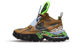 Off-White x Nike Air Terra Forma Wheat sneaker with brown suede and green accents.